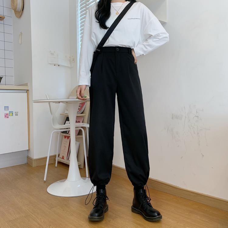 RILVA High Waist Loose Straight Leg Wide Leg Trousers styled with a casual white top and black boots, perfect for modern elegance.