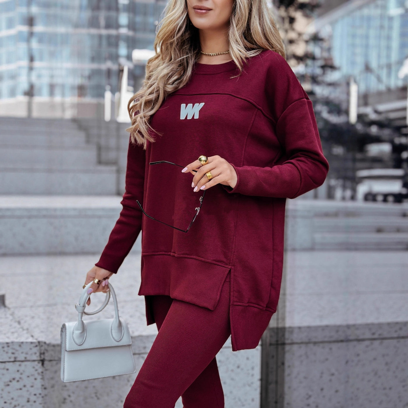 RILVA European and American Sportswear Sets in trendy maroon color, featuring modern athletic style and comfort.
