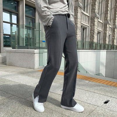 RILVA Men’s Loose Straight-Leg Casual Wide-Leg Trousers in gray, featuring a relaxed fit for ultimate comfort.